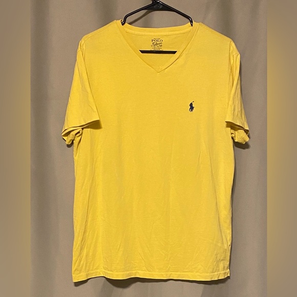 Polo by Ralph Lauren Men's Blue Pony Simple V-Neck Designer Top in Yellow M - Picture 1 of 5